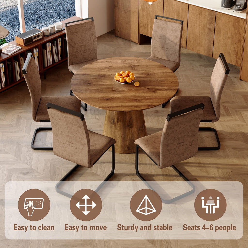 45" Round Dining Table Set for 6, 7-Piece Dining Table Set
