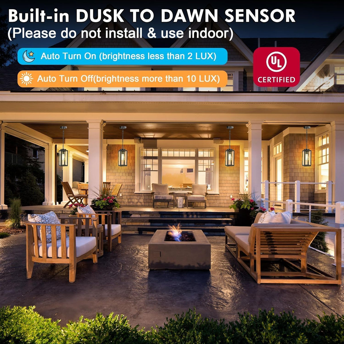 Outdoor Pendant Light Dusk to Dawn, 11'' Porch lights Outdoor Chandelier Hanging Ceiling Lights