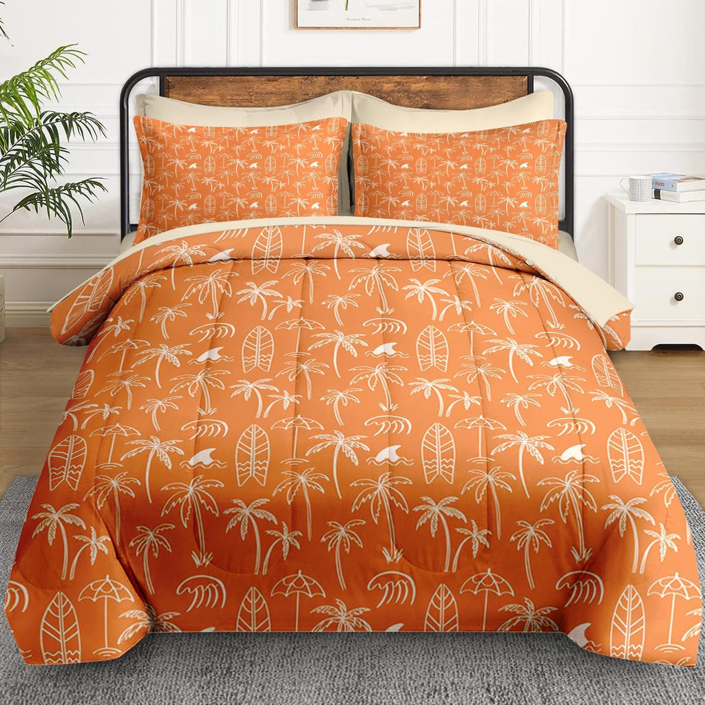 King Comforter Set with Sheets, 7 Pieces Tropical Boho Bedding