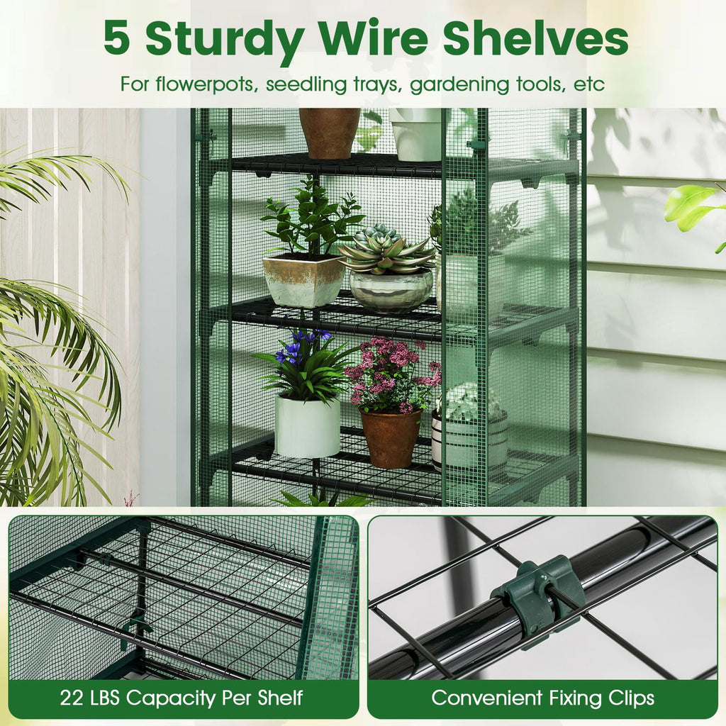 Mini Greenhouse Indoor Outdoor, 27" x 19" x 75" Portable Plant Grow House with 5 Tier Shelves, PE Cover, Roll-Up