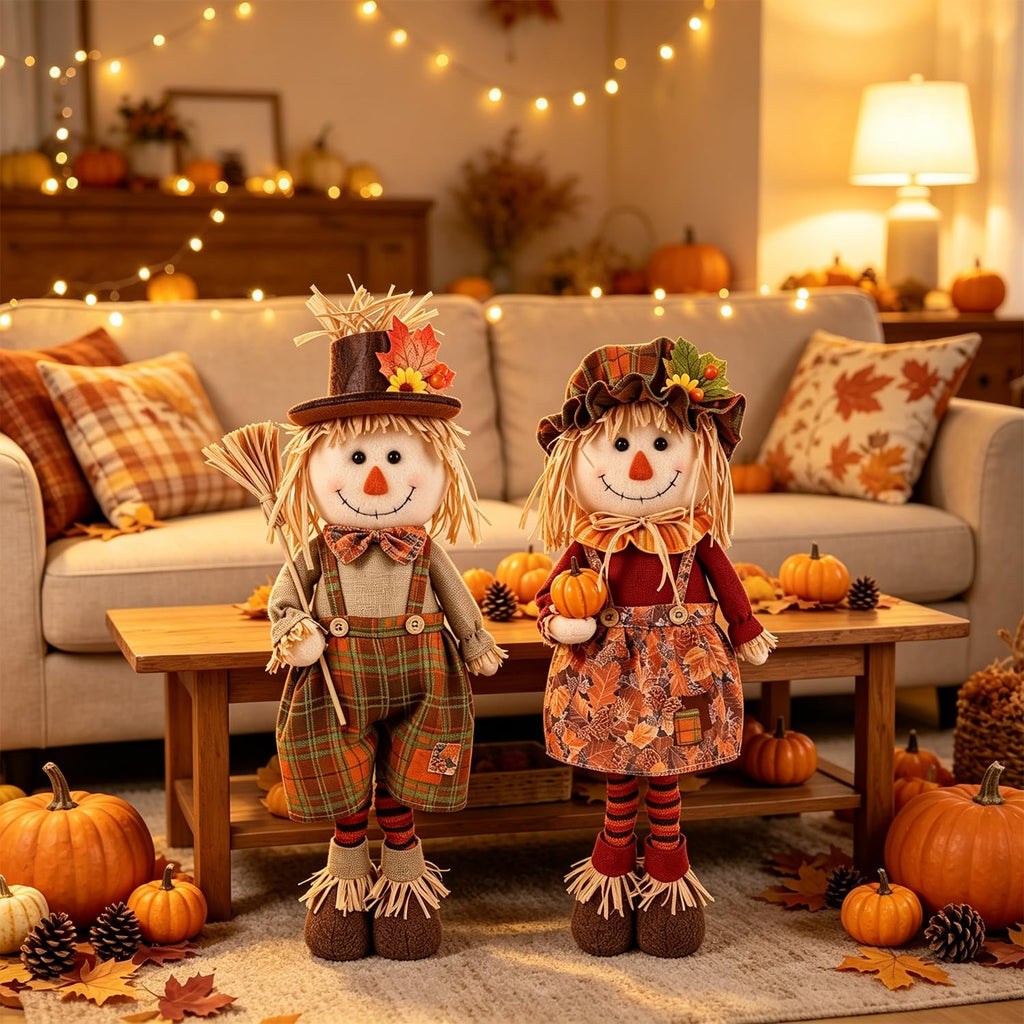 Fall Decoration 2Pack Standing Scarecrows with Stretchable Legs 22" to 28"