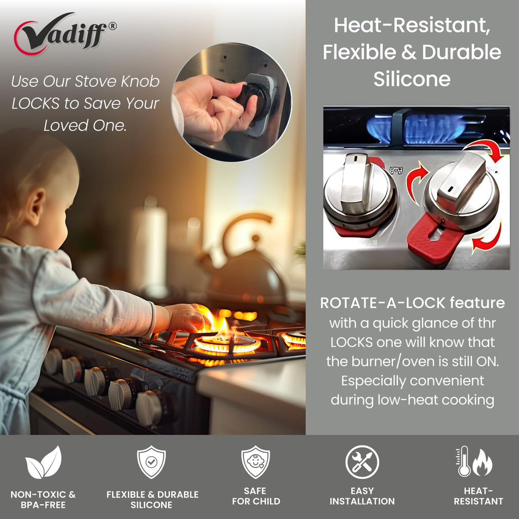 Mom's Choice Award Stove Knob Locks | 5-Pack Silicone Child Safety Lock Set