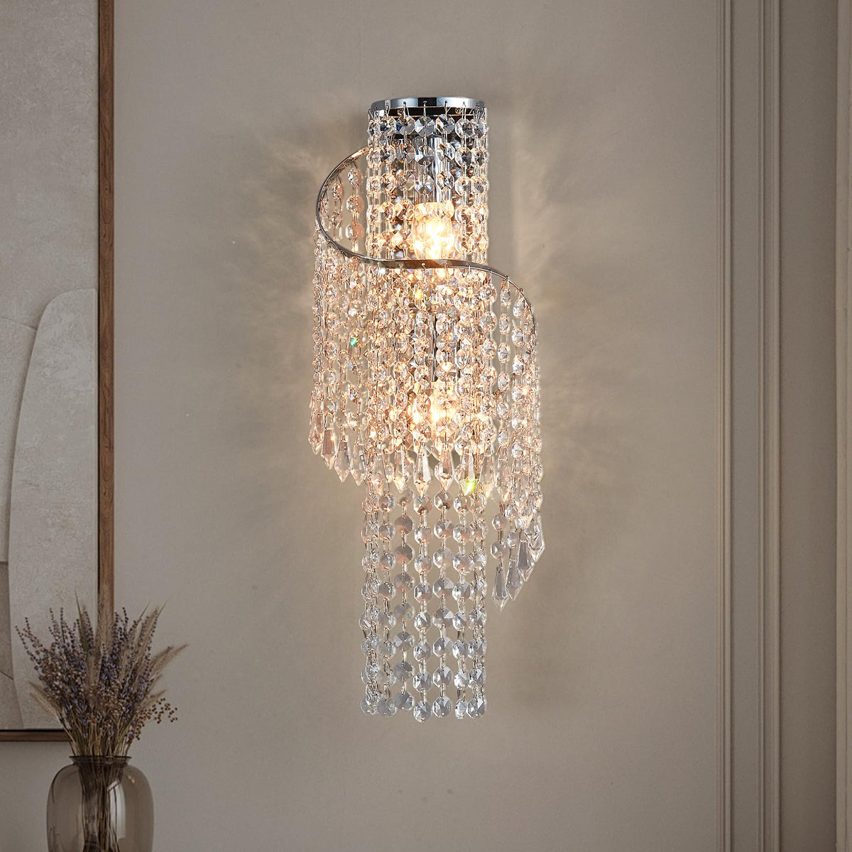 K9 Crystal Chrome Wall Sconces, Adjustable 3-Color LED Wall Light, FixtureVanity Wall Mount Lamps Bedroom Bathroom