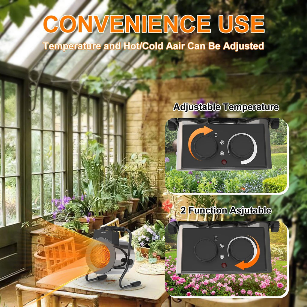Greenhouse Heater with Thermostat, 1500W Outdoor Heater with Fast Heating