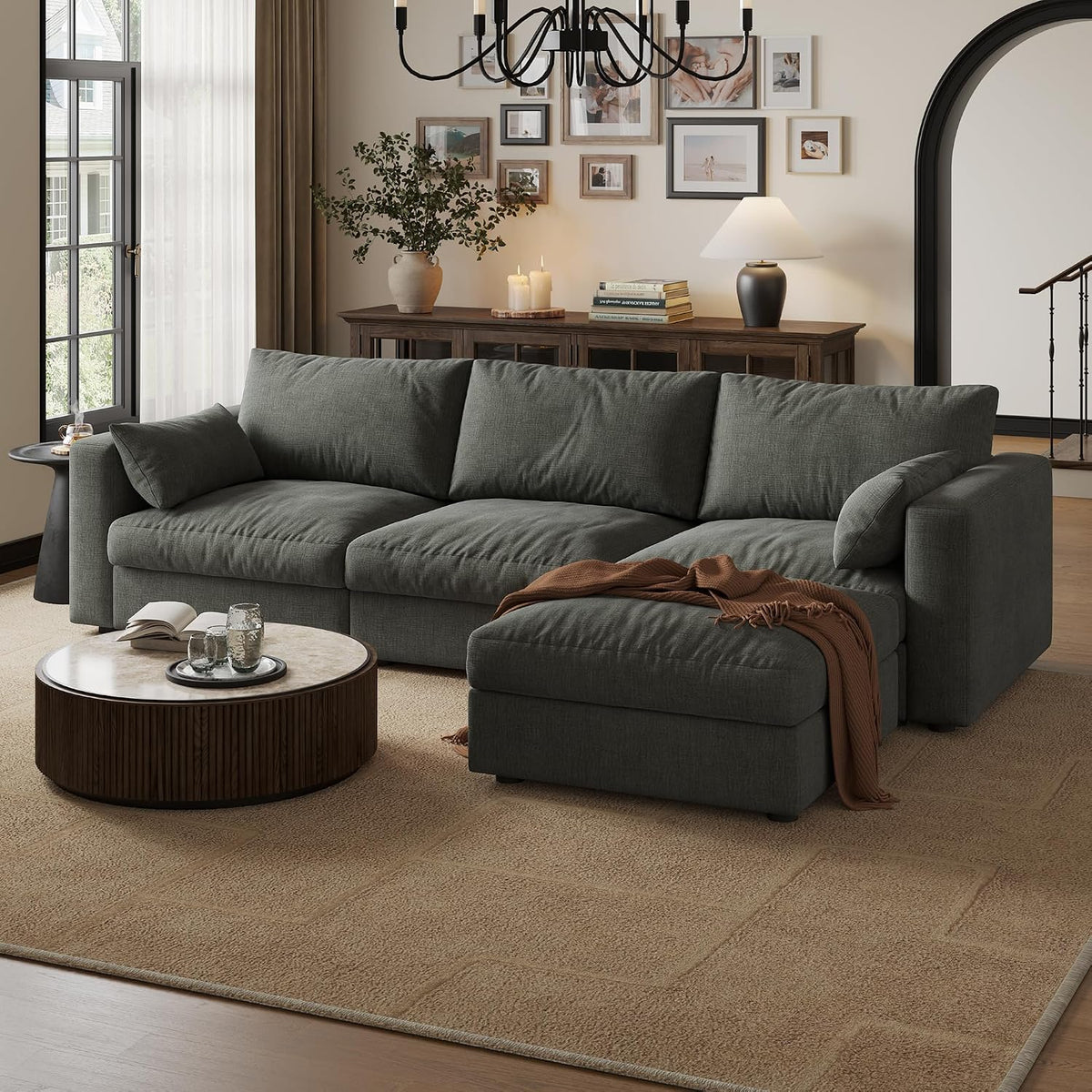 Cloud Modular Sectional Sofa Couch with Storage Ottoman, 99" Oversized Sectional Couches , Cloud Modular L-Shaped