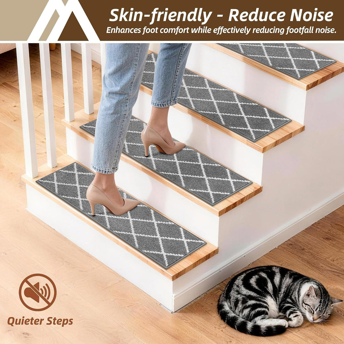 Carpet for Wooden Steps Non-Slip, 15pcs, Medium Grey