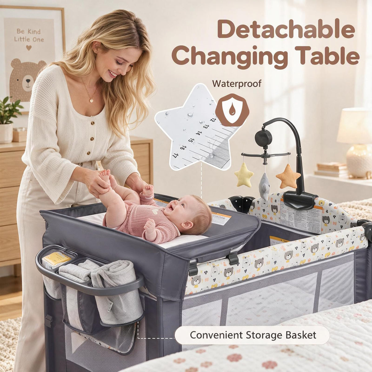 5 in 1 Play Yard, Portable Baby Playard, Bear
