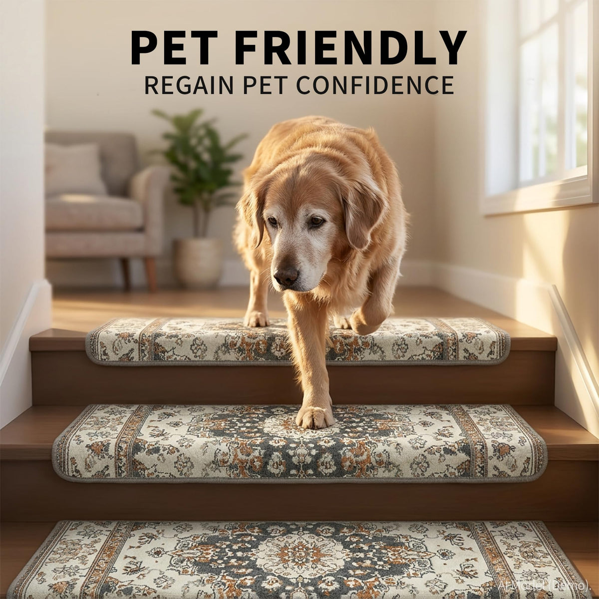 Bullnose, 14 Pack 30 x 9.5 Inch Non-Slip Carpet Mats for Wooden Steps, Protective Indoor Stairway Covers with 1.5"