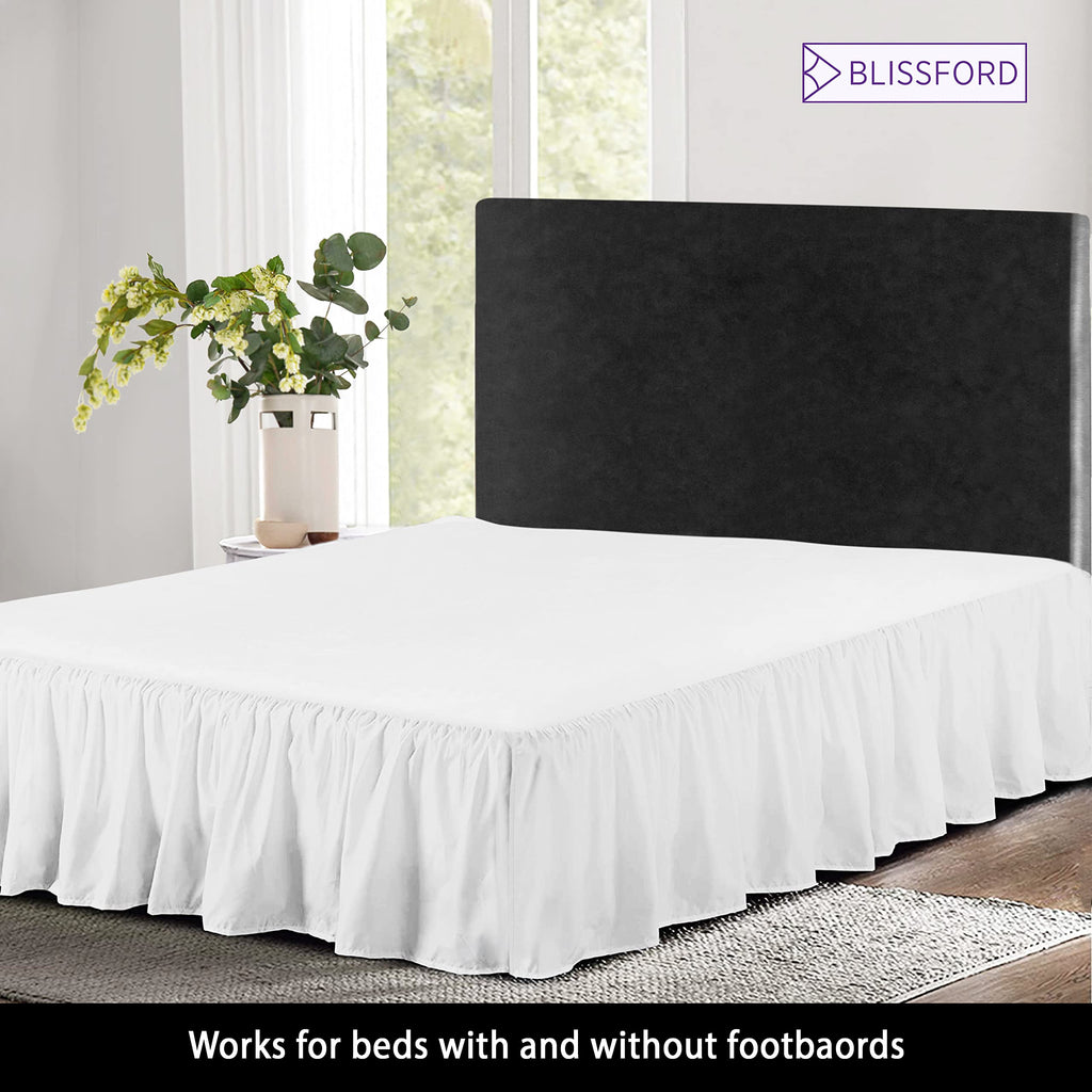 White Bed Skirt 14 inch Drop - with Split Corners - Cotton Blend Ruffle Bed Skirt, Dust Ruffle with