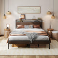 Queen Bed Frame with Headboard, Dark Wood Camas Queen with Strong Supports, Sturdy, Noise-Free, No Box Spring Needed