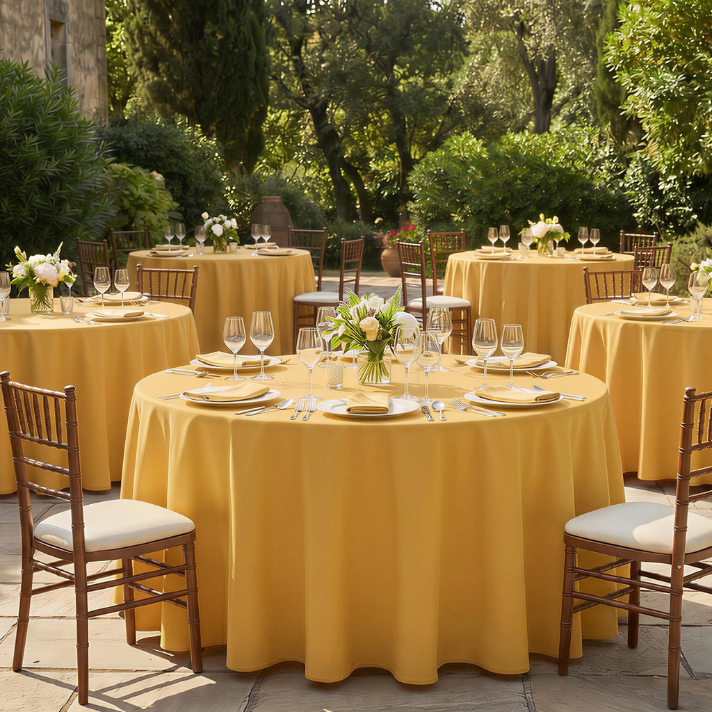 6 Pack Gold Round Tablecloths - 108 Inches in Diameter
