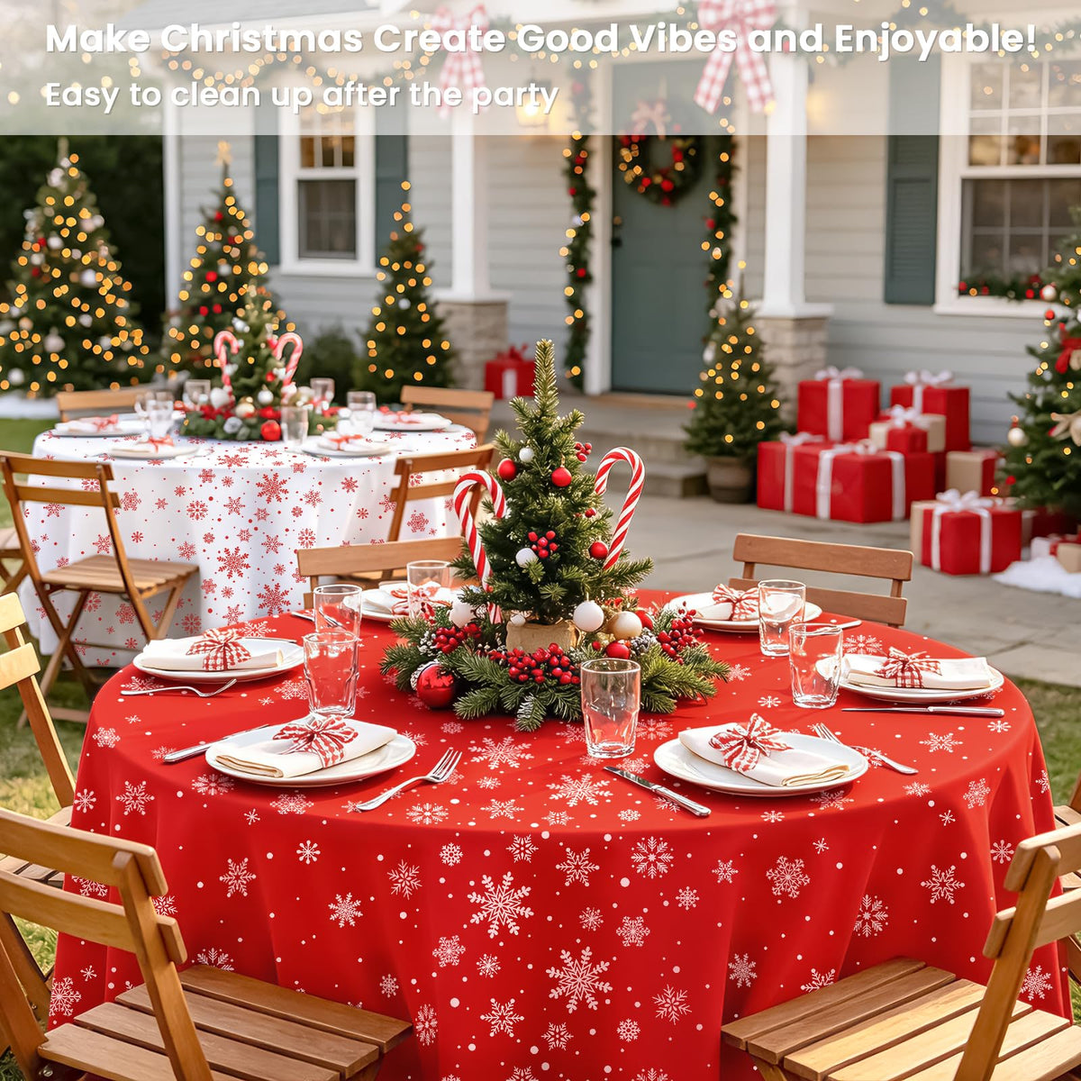 12 Pcs Christmas Tablecloth Red and White Snowflake Winter Round