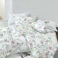 Fresh White & Aqua Botanical Cotton Duvet Cover Set 3PC