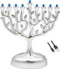 Silver Matte Small Electric , Tree of Life Design Hanukkah , LED, Travel, Light It Anywhere! Batteries or USB