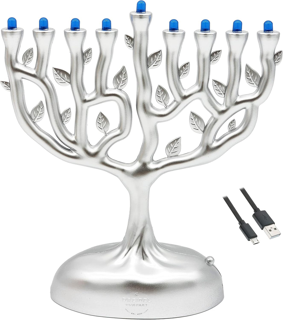Silver Matte Small Electric , Tree of Life Design Hanukkah , LED, Travel, Light It Anywhere! Batteries or USB