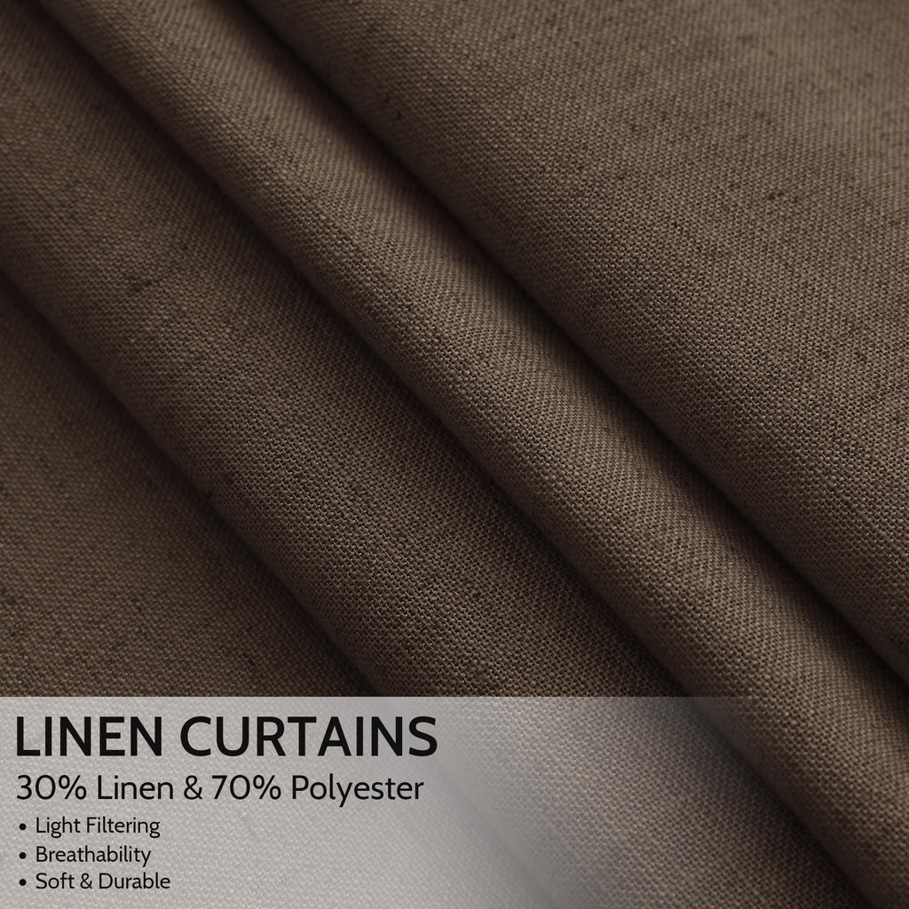 Chocolate Curtains 63 Inches Long 2 Panel Sets Bedroom, Light Filtering Linen Drapes Windows Rod Pocket or Back Tab