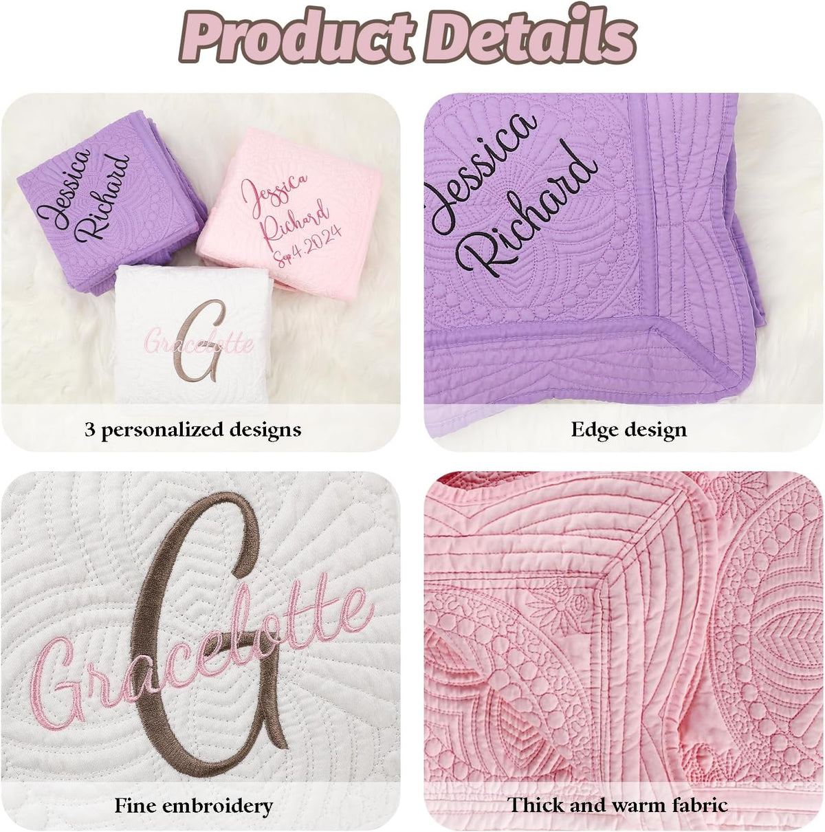 Personalized Lightweight Blanket Quilt Cotton, Custom Embroidered Embossed Chunky Knit Baby Blanket with Name,40 *