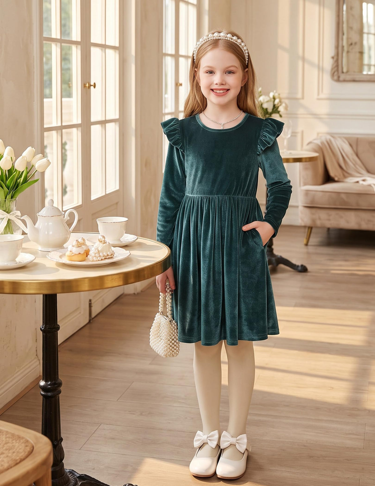 Toddler Formal Dress Party Winter Velvet Fall Dresses Blue