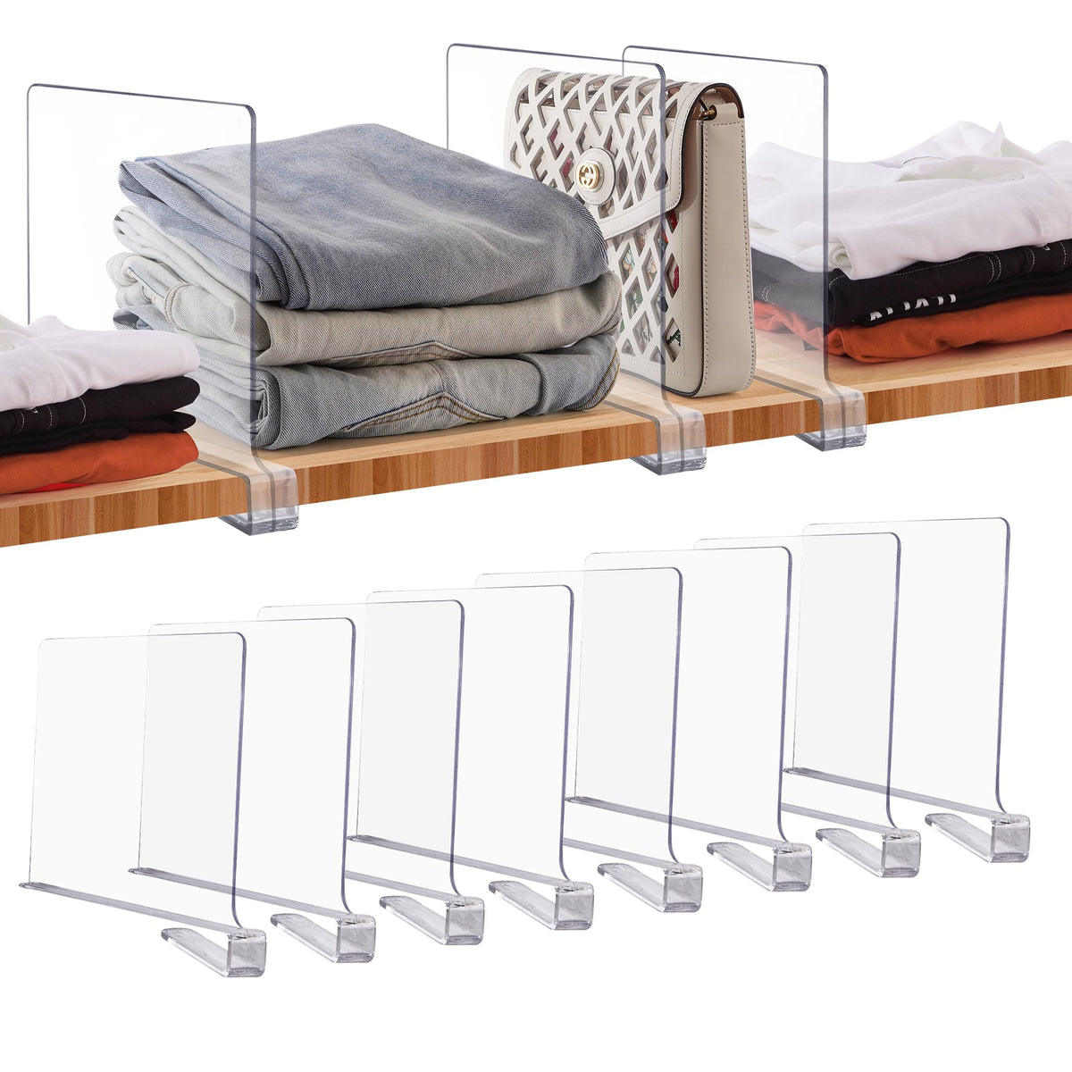 Clear Acrylic Shelf Dividers for Closets Organizer & Storage,8 Pack
