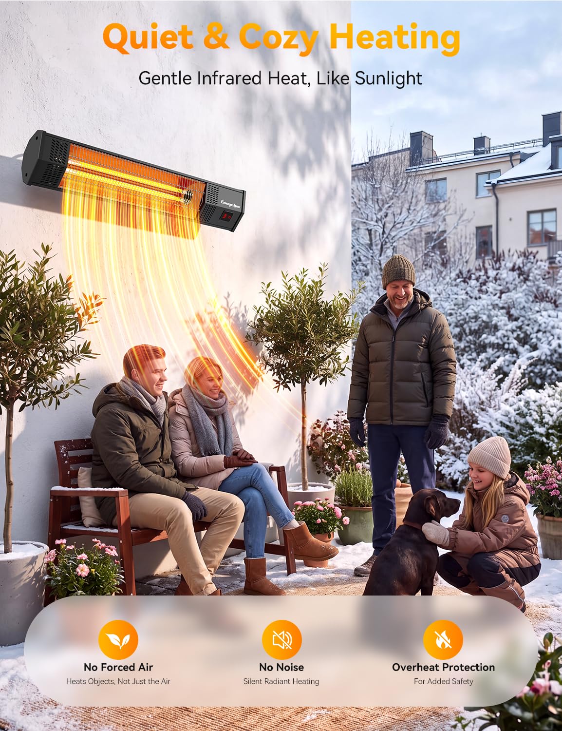 32" Wall Mounted Electric Patio Heater, 1500W Infrared Outdoor Heater with Remote, IPX5 Waterproof, 3 Heat Levels &