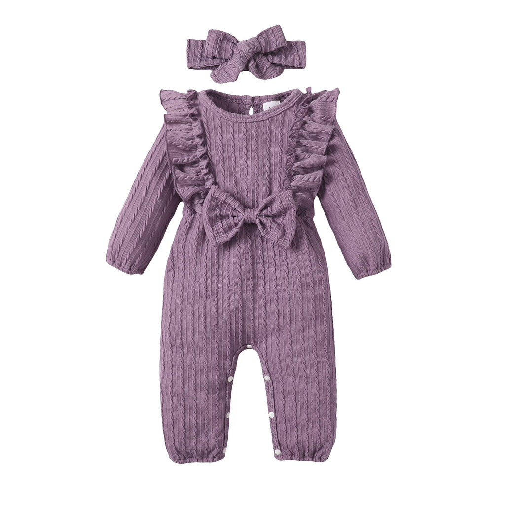 Baby Girl Romper Infant Fall Winter Clothes Ruffle Sweater Long Sleeve Bodysuit Jumpsuit and Headband