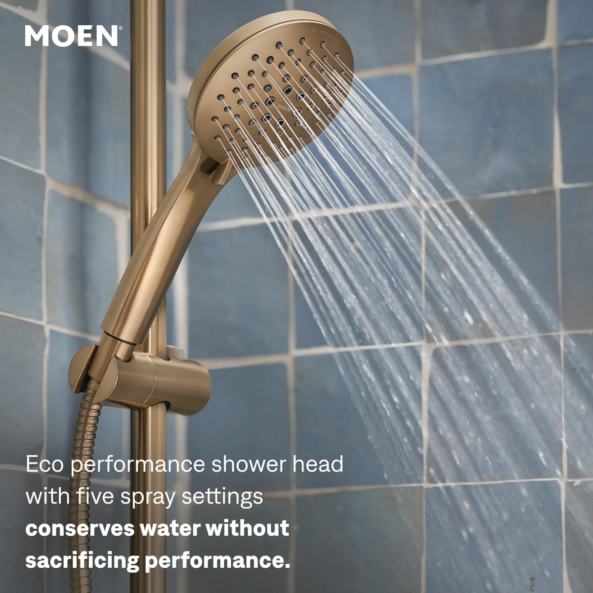 Eco Performance 5 Funtion Handheld Showerhead, 30 Inch Slide Bar and 69 Inch Hose, 3558EPBL