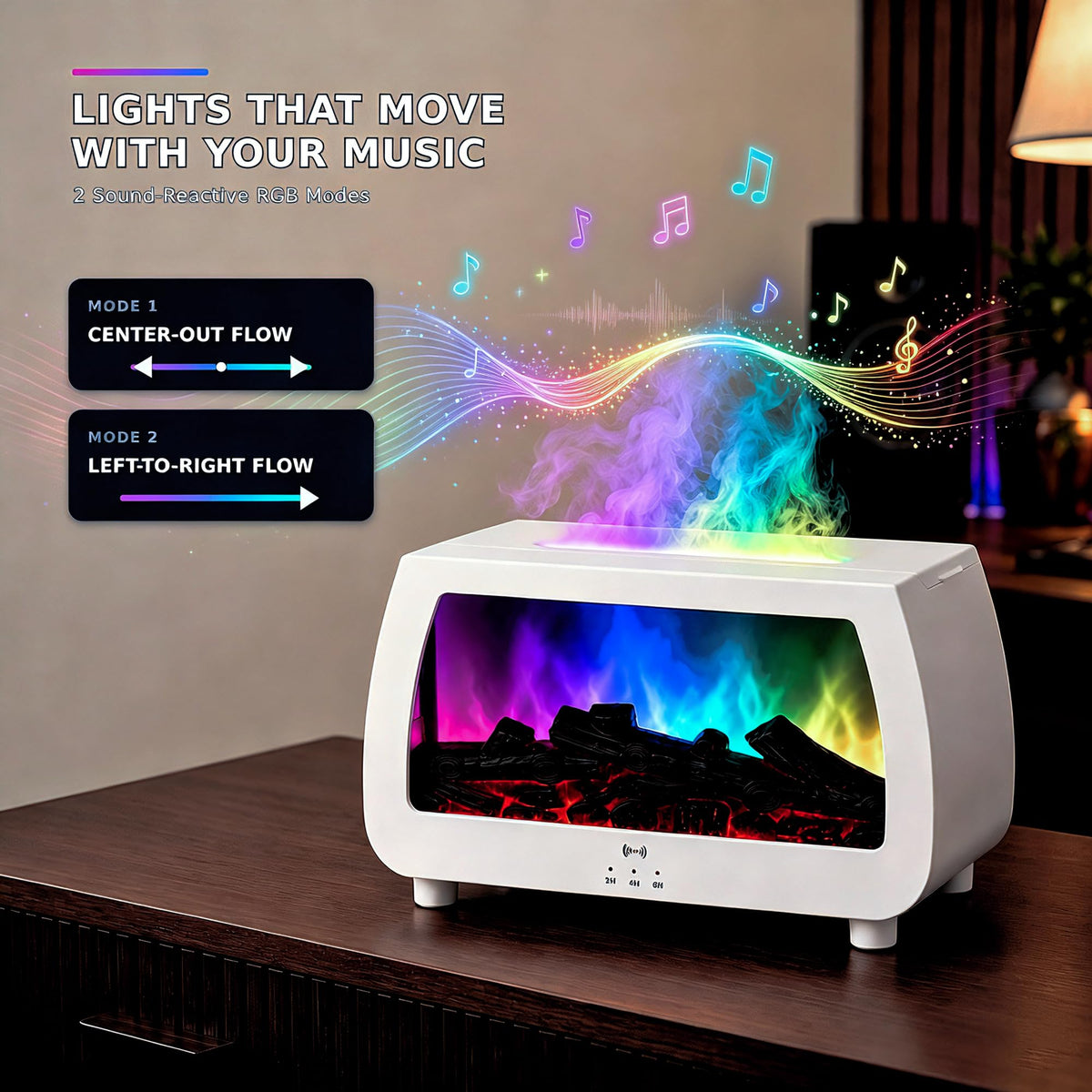 Fireplace Essential Oil Diffuser with Sound Pickup, 200ml Flame Ultrasonic Aroma Humidifier Flame (White)