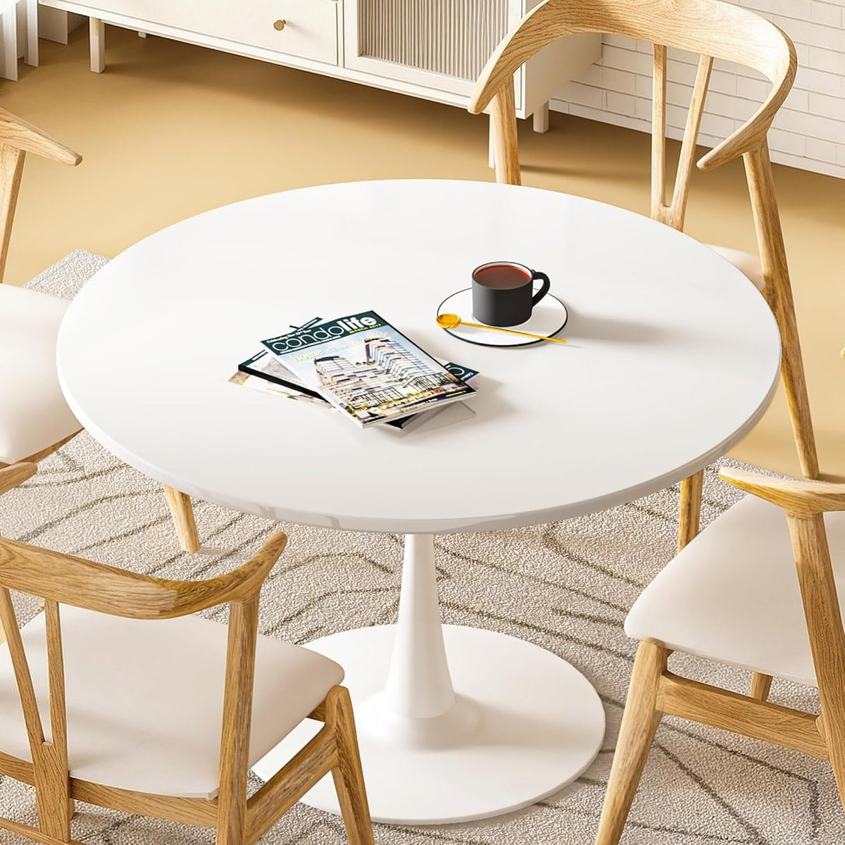 Inspired Saarinen Style Tulip Round Pedestal Dining Table — White, 39.1″ Round