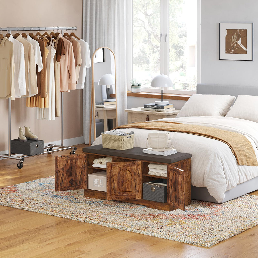 Shoe Storage Bench with Cushion, Door, Rustic Brown 39.4"LX17.7"H