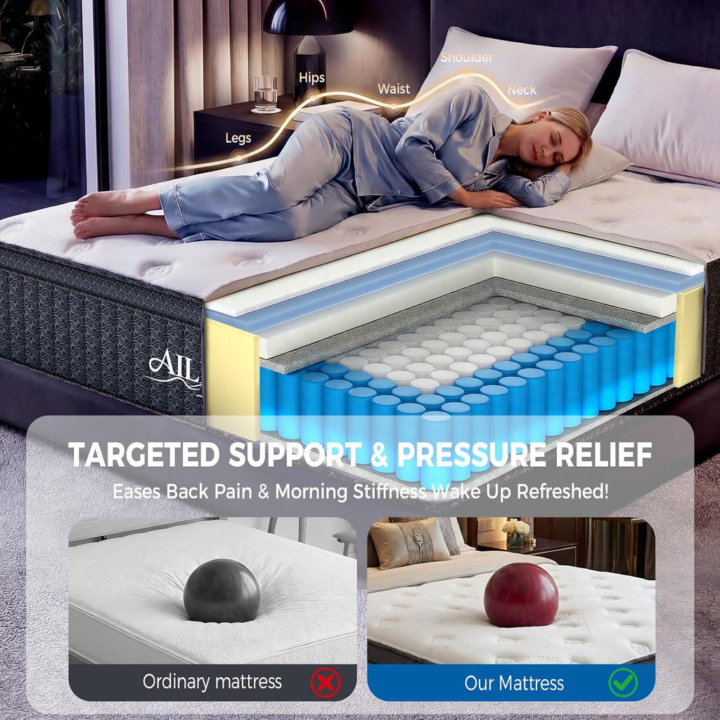 King Mattress,14 Inch king Mattress in a Box, Medium Firm Hybrid Mattress with Individually Wrapped Pocket Springs