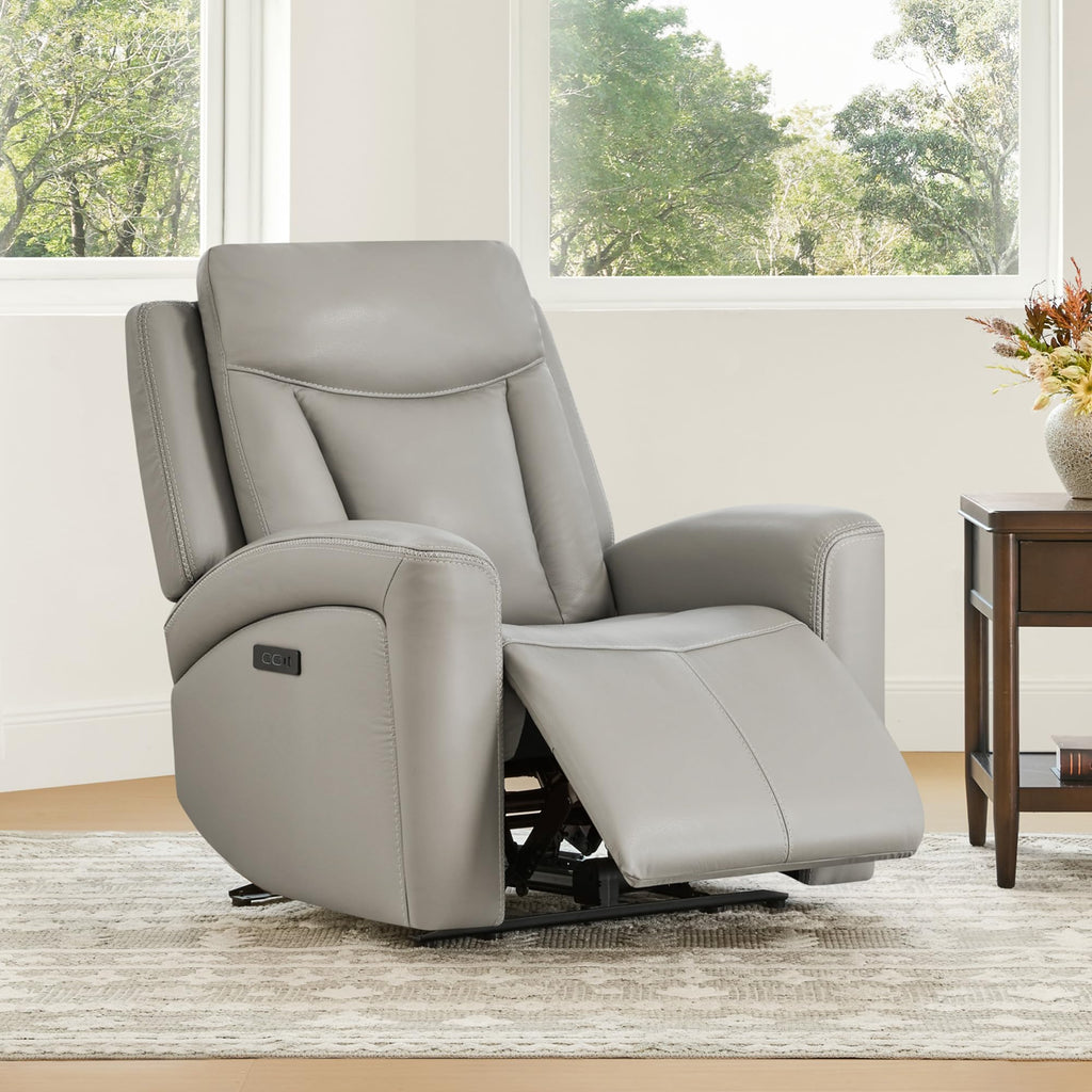 Genuine Leather Super Zero Gravity Power Recliner Chair, Light Gray