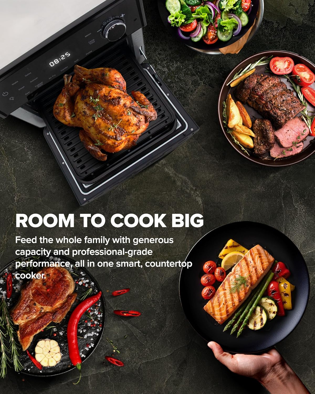 2026 Air Fryer Oven & Grill Comb, Plug-in Powered Grill Plate for True Char Flavor & Marks, 2-Layer Glass Door, Cooler
