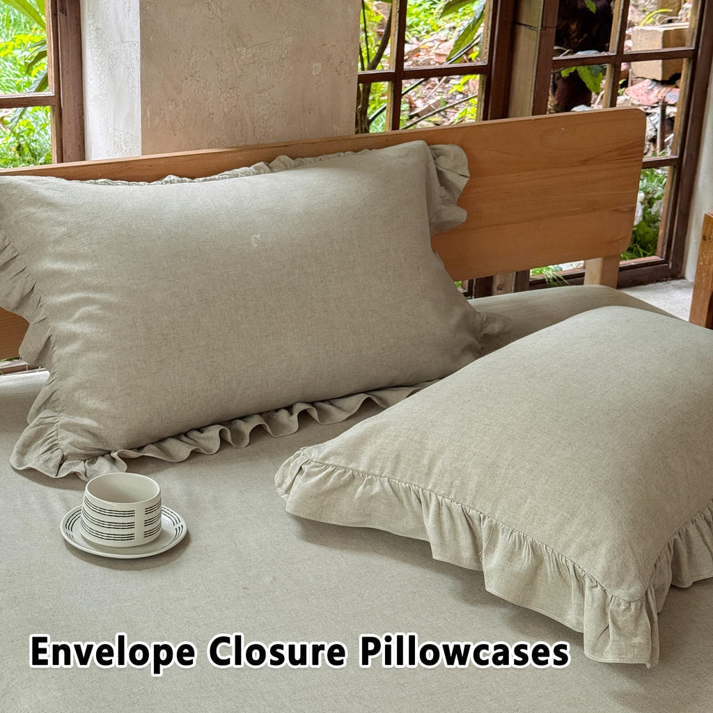 100% French Flax Linen Ruffled Duvet Cover Set, Linen