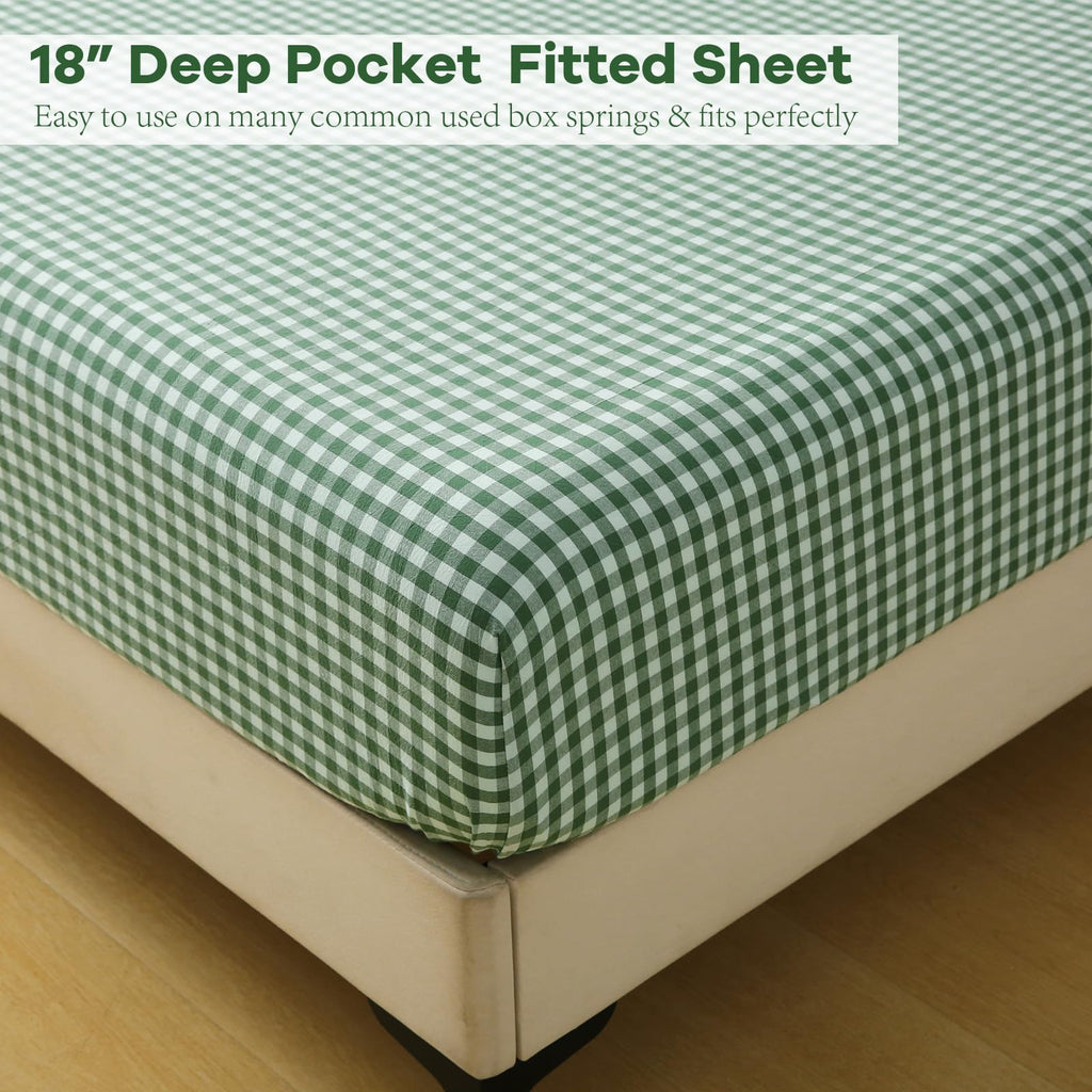 Green White Gingham Ruffle Sheets 4-Piece Set