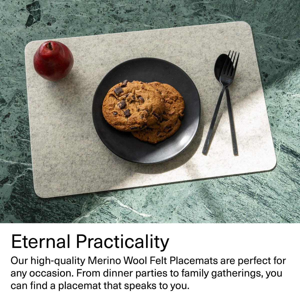 Merino Wool Rectangle Placemat - Charcoal (12" H x 18" W) - 3mm Merino Wool Felt Table Mat - Moisture Wicking - Odor