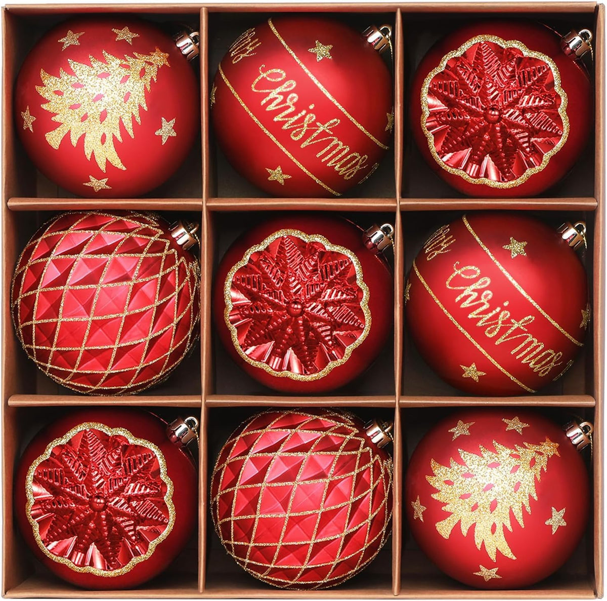 100MM/4 Inch 9PCS Large Christmas Balls Ornaments, Red and Gold