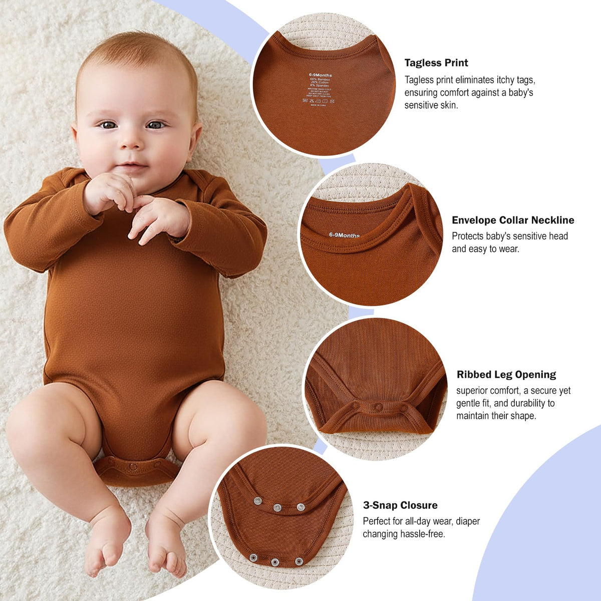 Baby Ribbed Bodysuit 2PCS Viscose from Bamboo Long Sleeve Onsies