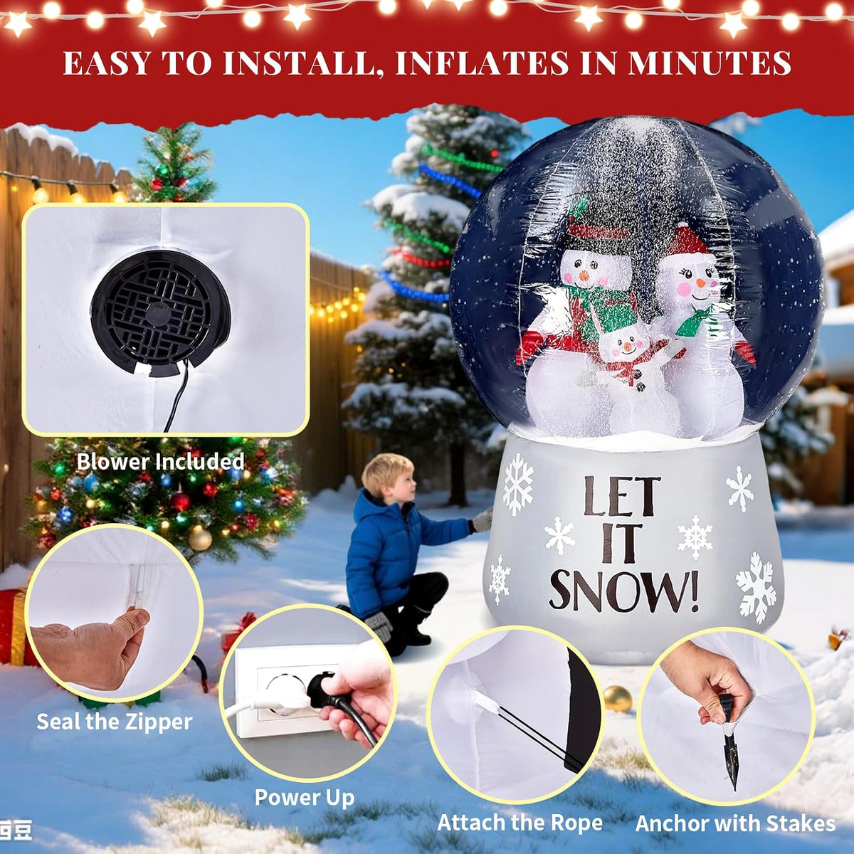 6 FT Large Inflatable Snow Globe with Snowman Family