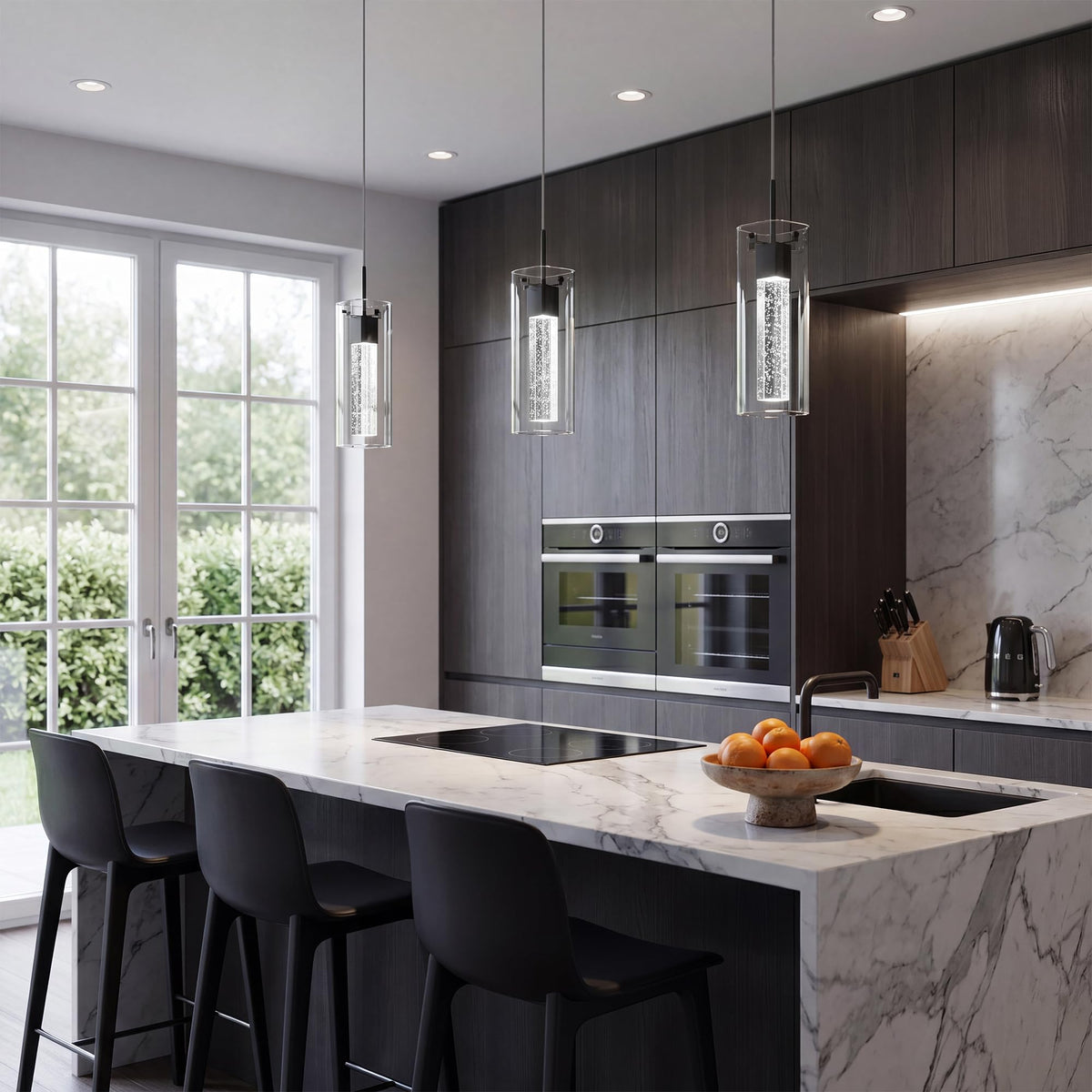 LED Crystal Pendant Light Island, Matte Black, 1 Pack