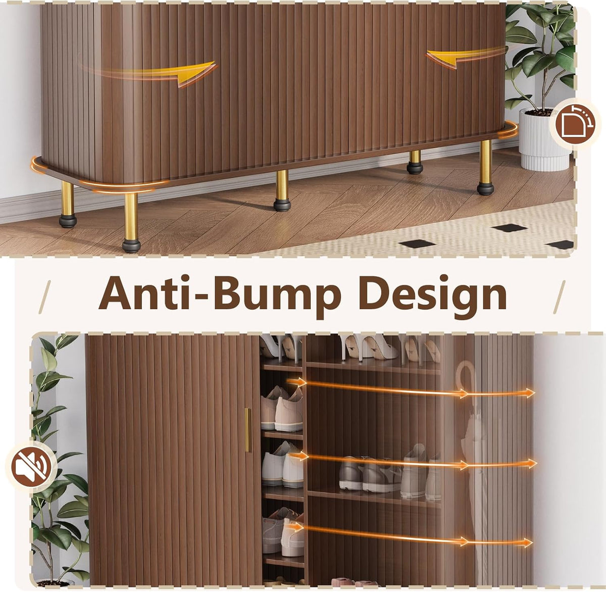 6-Tier 47'' Shoe Cabinet with Sliding Door, Wooden Shoe Storage Cabinet with Adjustable Shelves, Mid-Century Modern