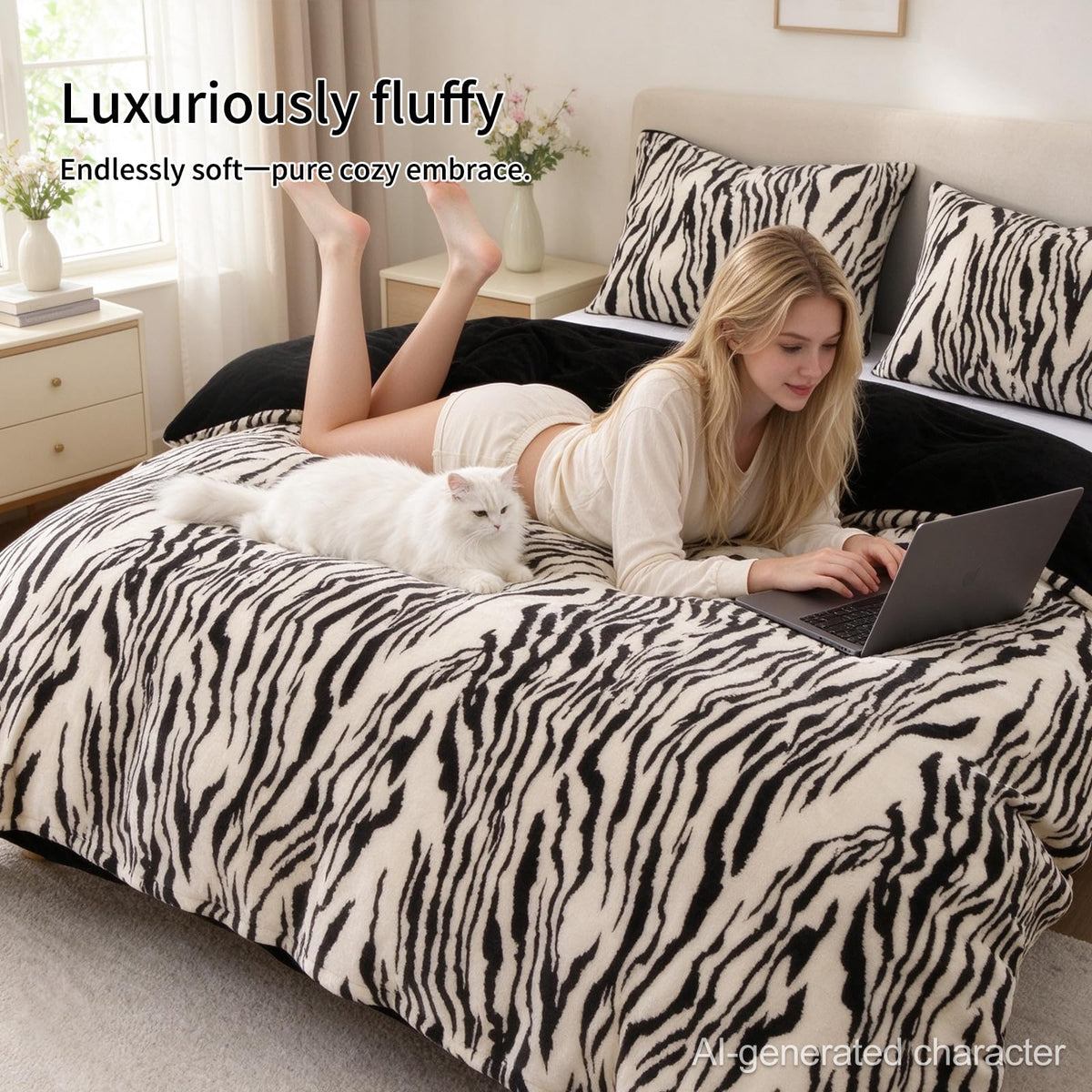 Zebra Flannel Fluffy Duvet Cover Set Soft Faux Fur Fuzzy Plush