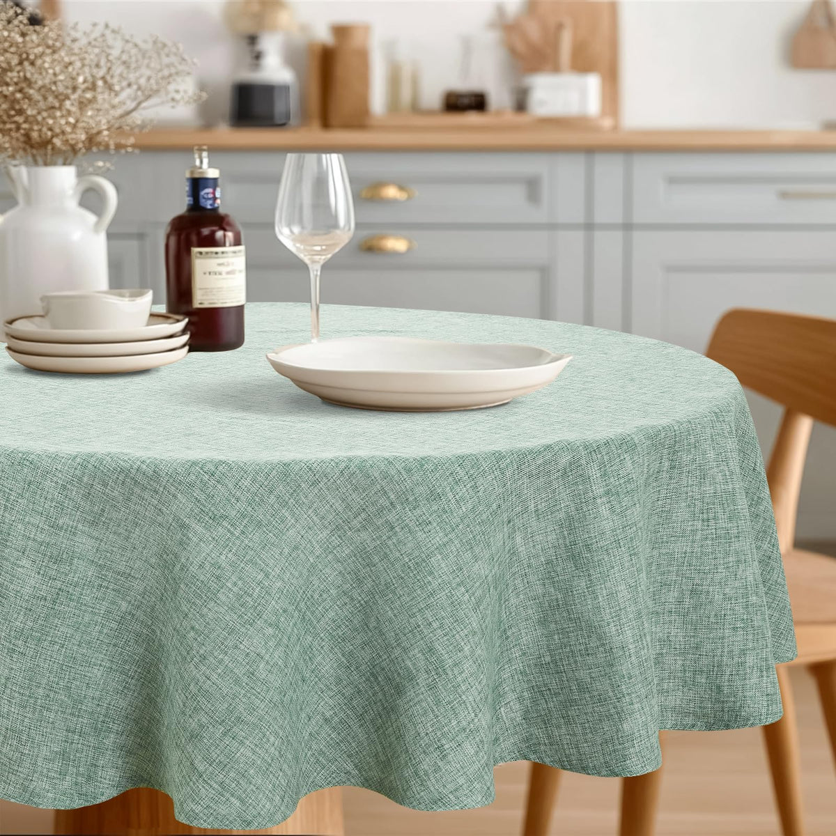Round Tablecloth Linen Textured Wrinkle Stain Resistant Farmhouse Table Cloth Decorative Fabric, Dining, Party