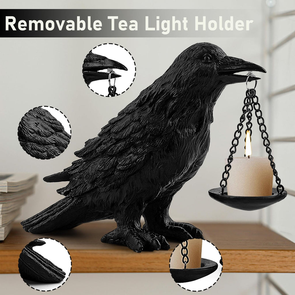Gothic Crow Lamp with Tealight Candle Holder Resin Raven Decor Statue Gothic Home Decor Unique Goth Gifts Black