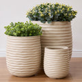 15"+11"+7.9" Dia Concrete Planter Set of 3, Flower Pot with Wavy Texture | Indoor Outdoor Large Planters with
