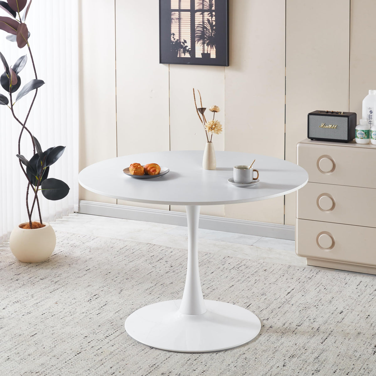 Inspired Saarinen Style 42" Round Tulip Table with Thickened Tabletop & Metal Pedestal
