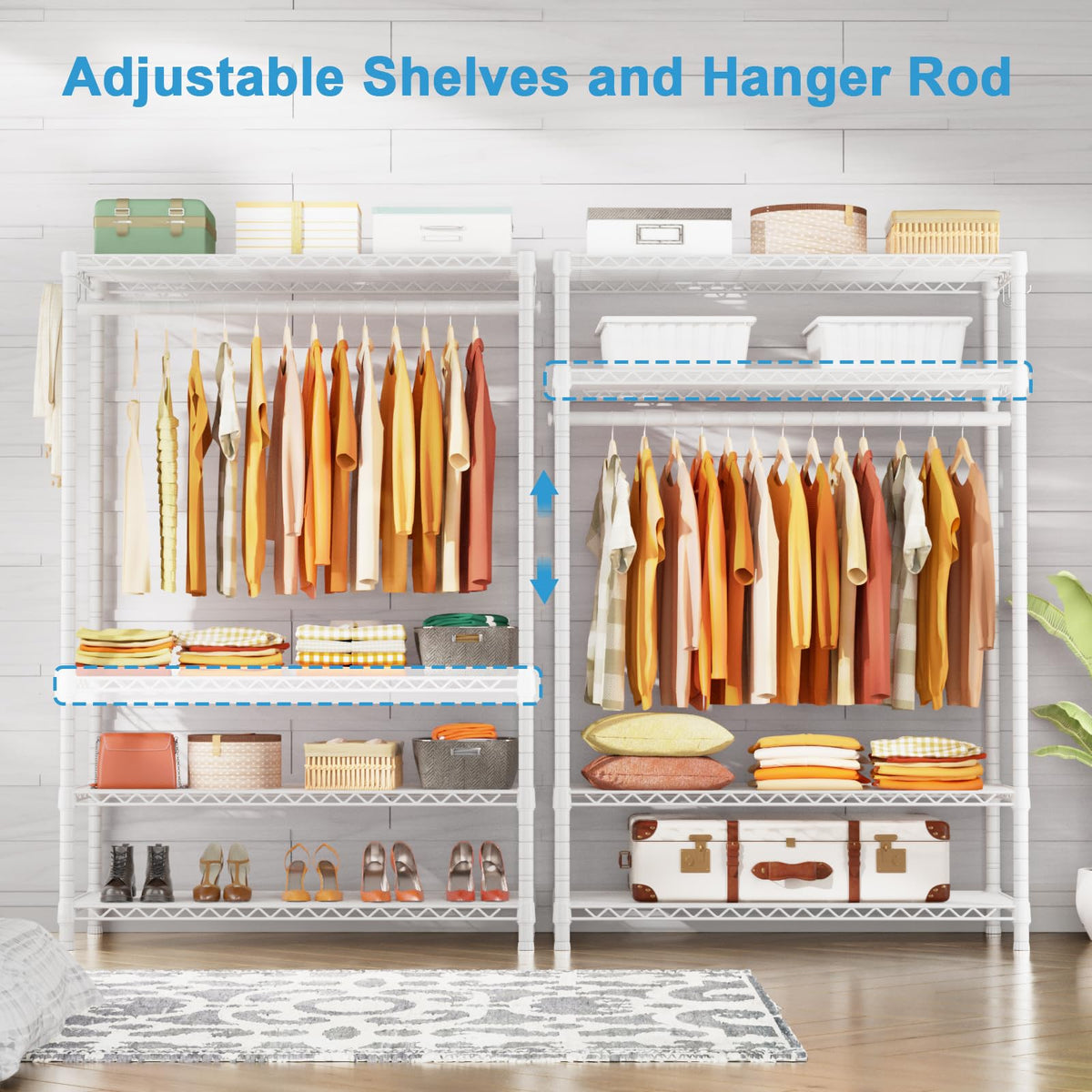 H4 Plus Garment Rack, 4-Tier Portable Clothes and Clothing Rack and Cloakroom, Closet Storage and Organizer Wardrobe