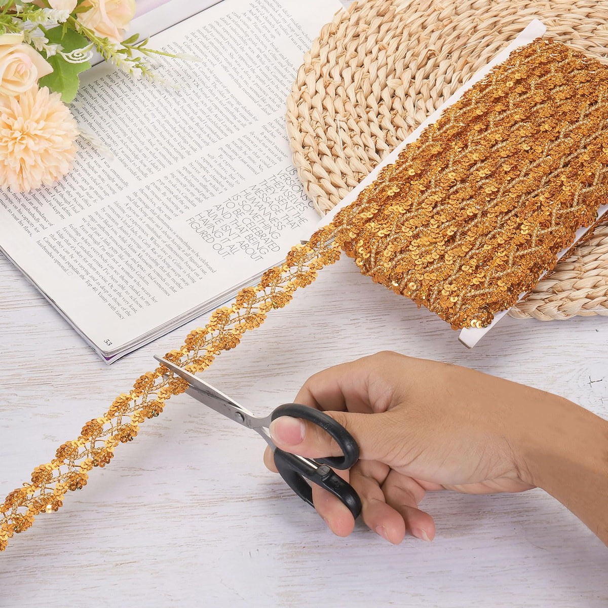 Sequins Beaded Lace Trim 1.1 Inch Wave Sequin Braid Trim Strip Paillette Sequins Ribbon Trim for Crafts - 15 Yard