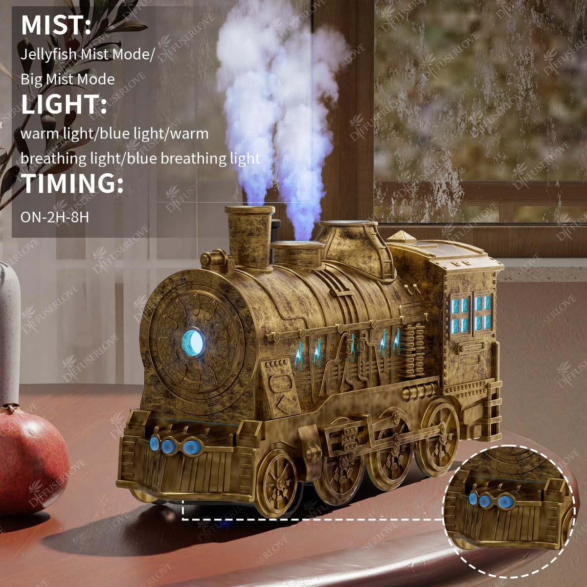 Essential Oil Diffuser Train Cool Mist Humidifier Quiet Aromatherapy Diffuser with Night Light Desk