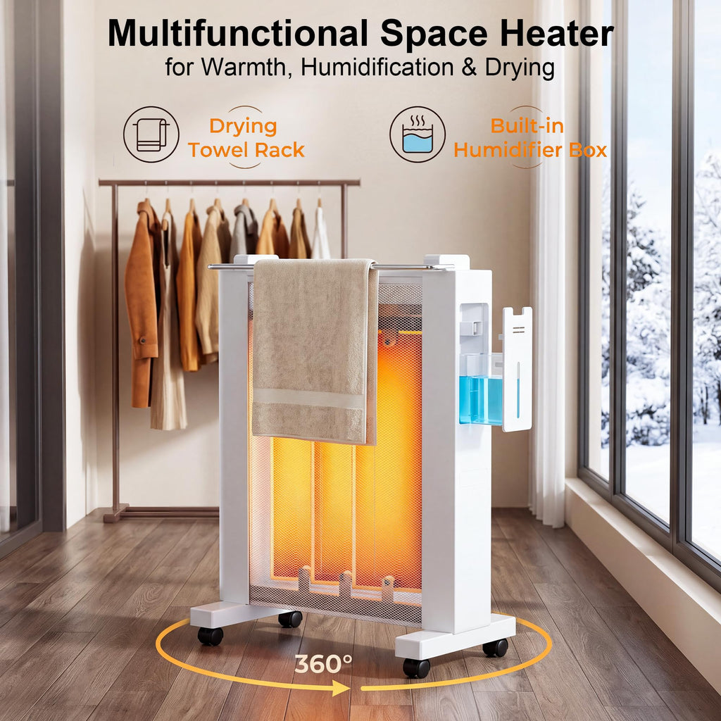 26" Space Heater for Large Room, 1500w Electric Mica Panel Heater, 3 Sides Heating, 12H Timer, Remote, 3 Modes