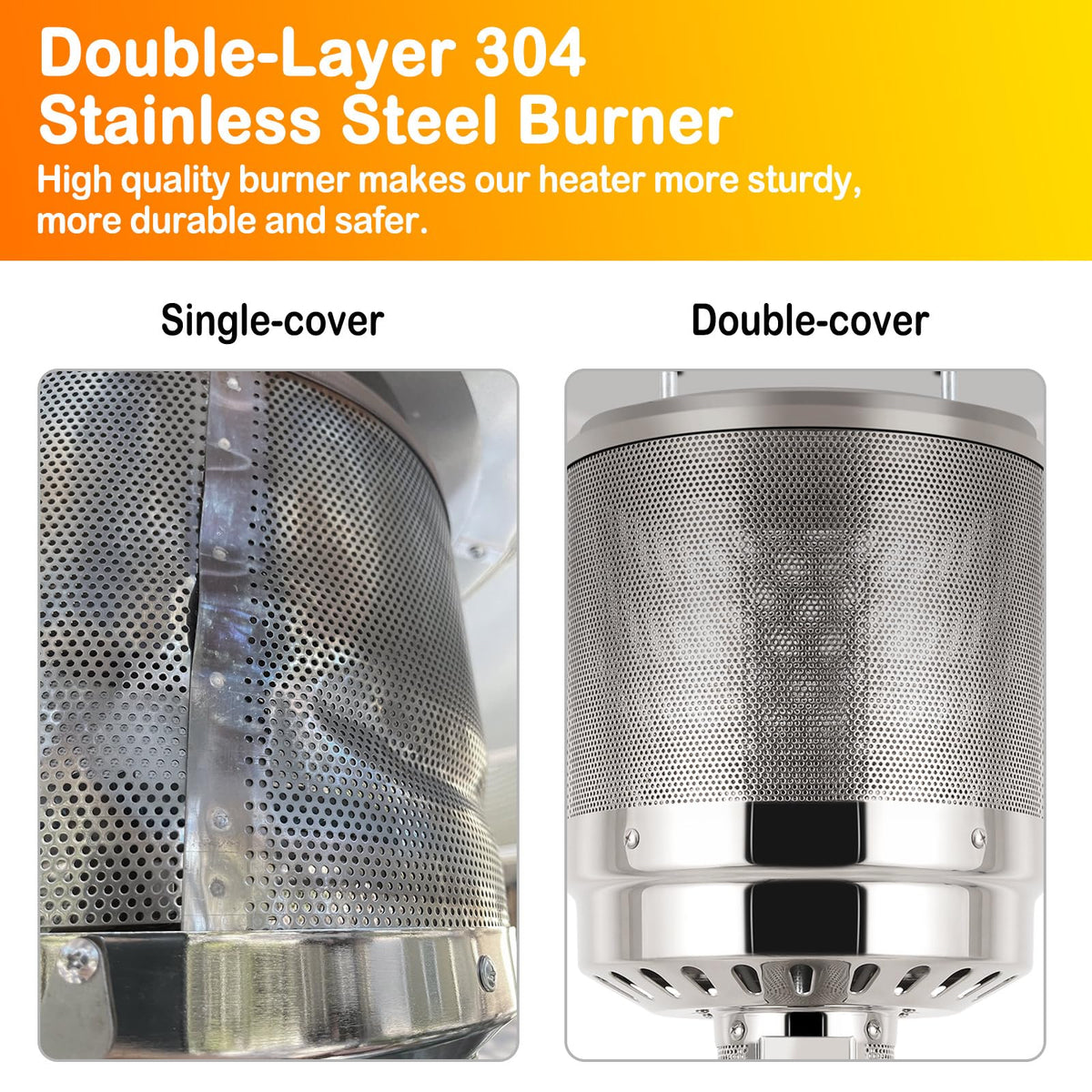 50, 000 BTU Propane Patio Heater, Stainless Steel Burner with Wheels, Table Design, Triple Protection System Outdoor
